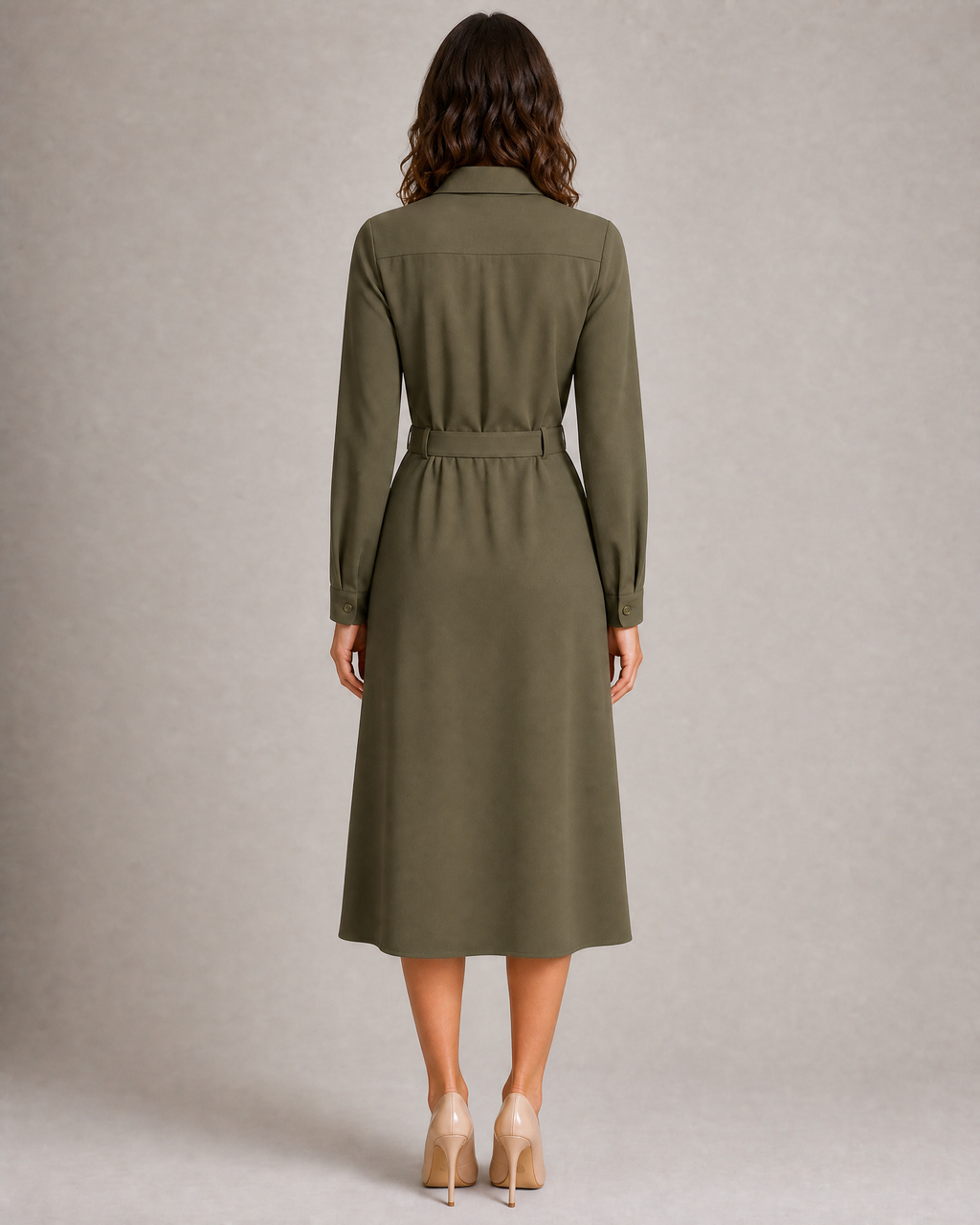 High-Neck Belted Shirt Dress