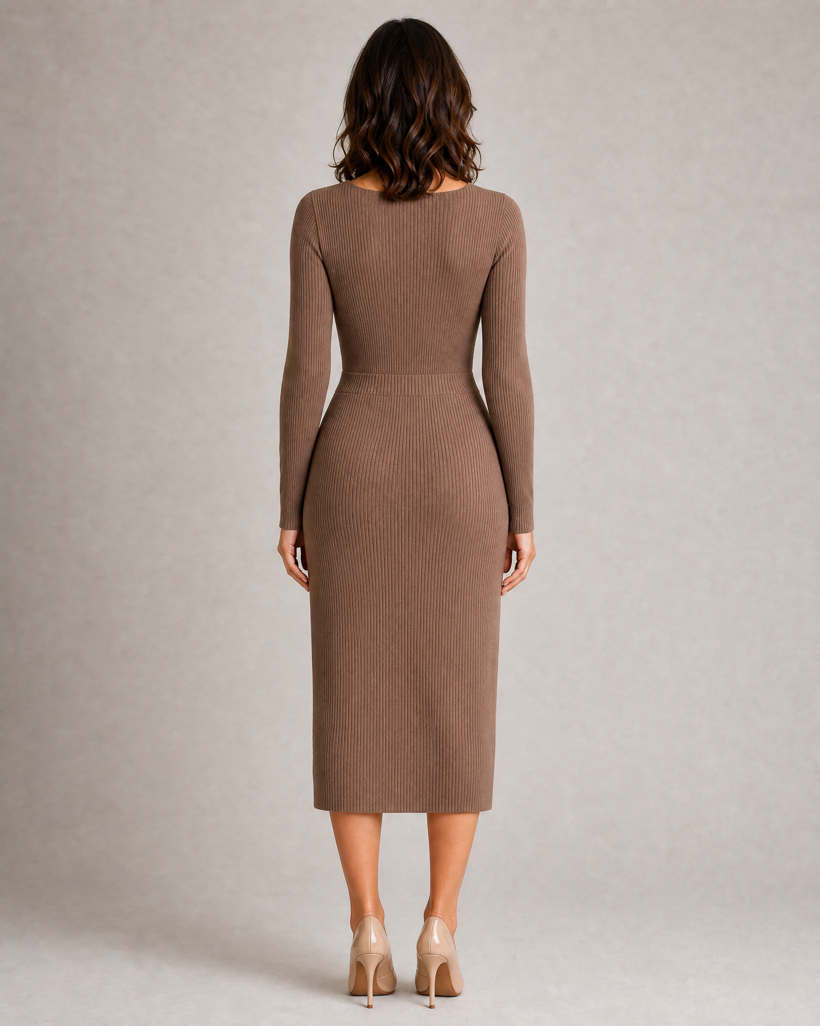 Square-Neck Knit Midi Dress