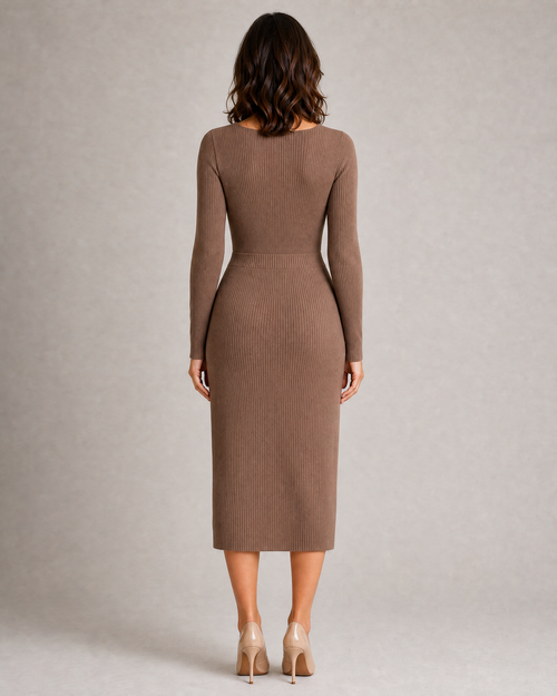 Square-Neck Knit Midi Dress