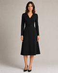 Tailored V-Neck Midi Dress with Belt